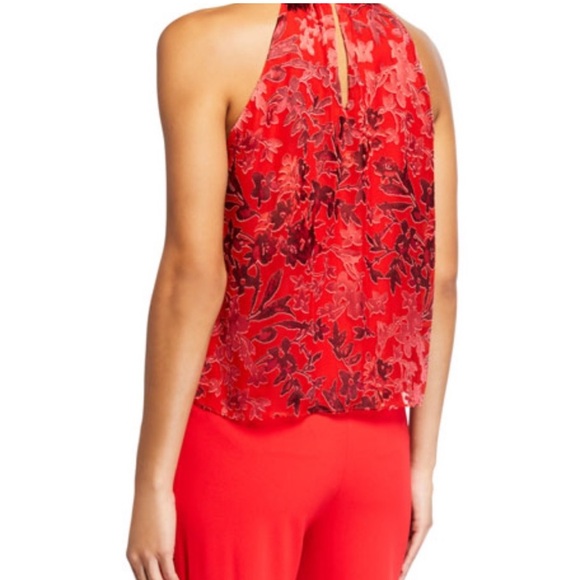 Alice & Olivia Ingrid Floral Print Satin Halter Top in Red - Picture 6 of 7